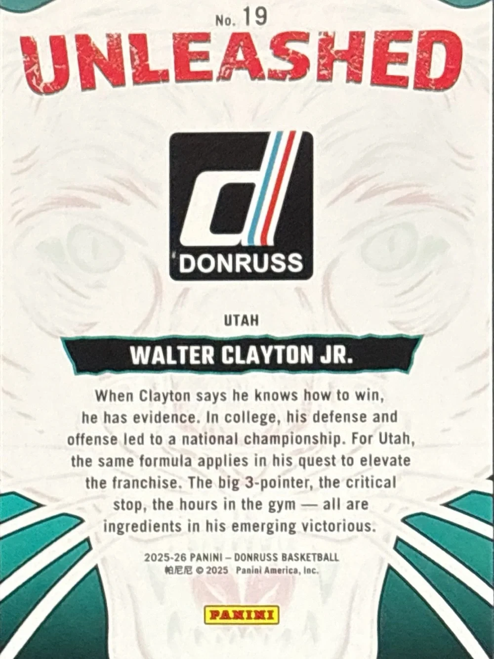 Panini Donruss Unleashed Walter Clayton Jr. Rookie Basketball Card